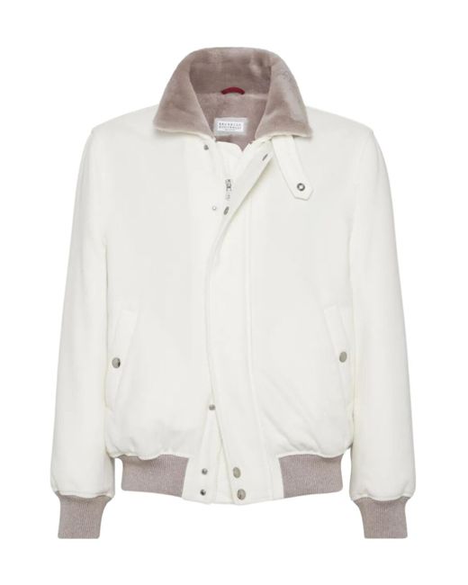 Brunello Cucinelli White Cashmere Aviator Jacket for men