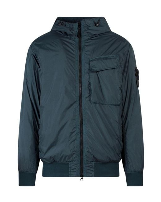 Stone Island Blue Logo-Patch Zipped Jacket for men
