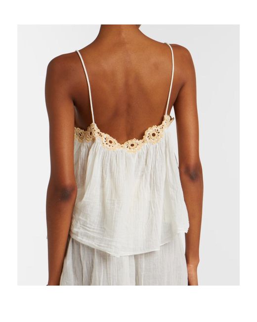 Ulla Johnson White Alessia Crochet-Trimmed Cotton Gauze Top