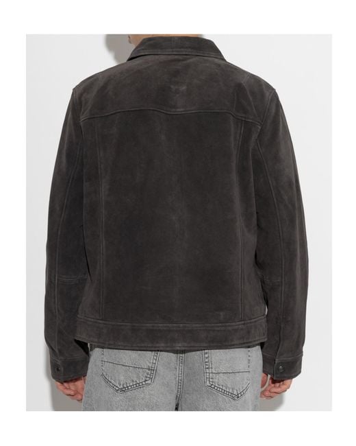 AllSaints Black Collared Long-Sleeved Leather Jacket for men