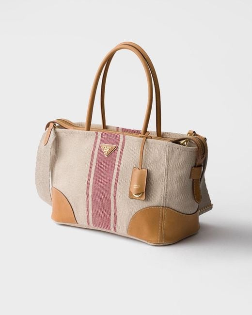 Prada Brown Large Canvas And Leather Tote Bag