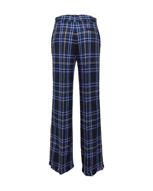 MSGM Blue Checked Fringed Edge Trousers