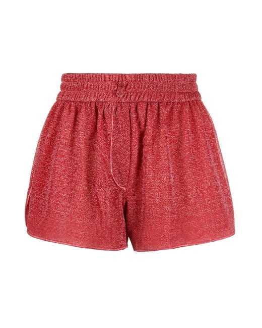 Oseree Red Oséree Lumière Lurex High Waist Shorts