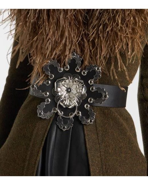 Blumarine White Floral Pattern Leather Belt
