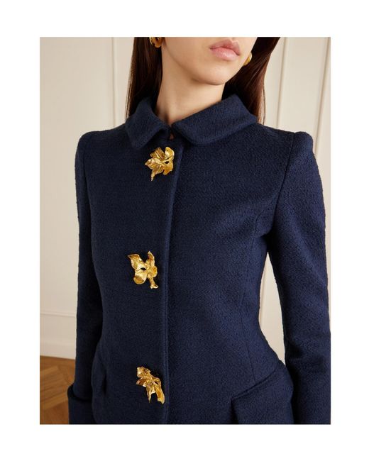 Oscar de la Renta Blue Embellished Cotton And Wool-Blend Tweed Jacket