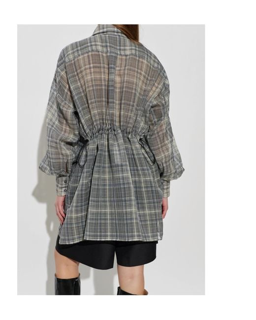 Coperni Gray Plaid Drawstring-Waist Shirt