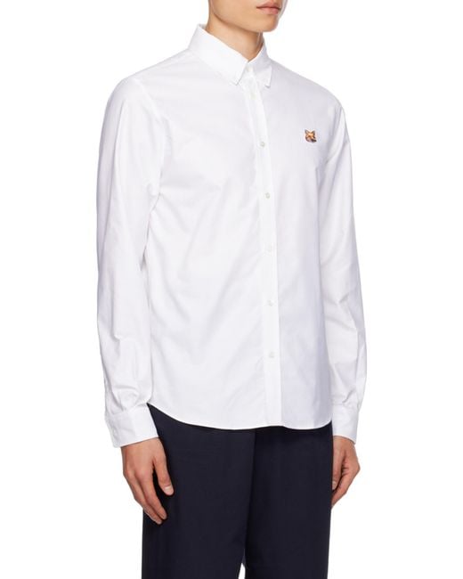 Maison Kitsuné White Maison Kitsuné Fox Head-Patch Long-Sleeved Shirt for men