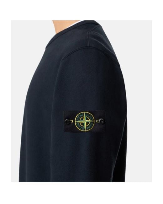 Stone Island Blue Logo Patch Crewneck Sweatshirt for men