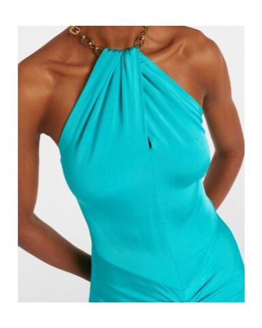 Carolina Herrera Blue Halterneck Ruched Jersey Gown