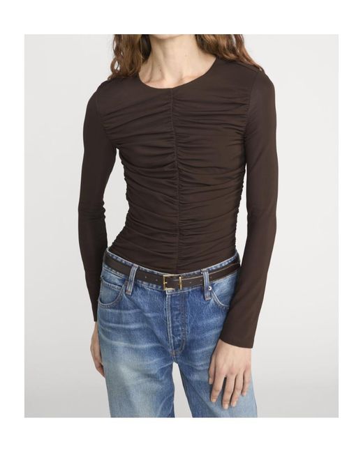 FRAME Black Long-Sleeved Pleated T-Shirt