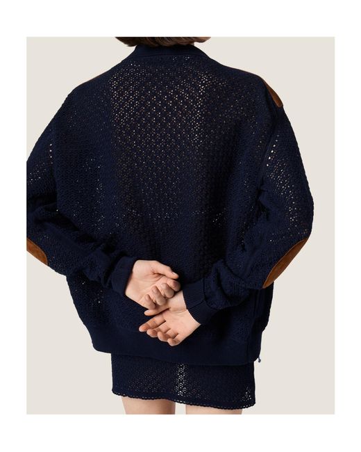 Miu Miu Blue Cotton Crochet And Suede Miniskirt