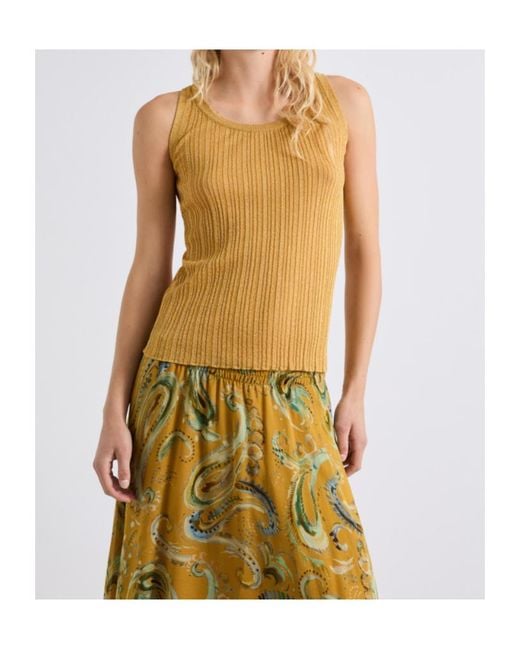 Marella Yellow Lurex-Embellished Vest Top