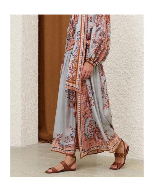 Zimmermann Red Aster Scarf Paisley Floral Printed Midi Skirt