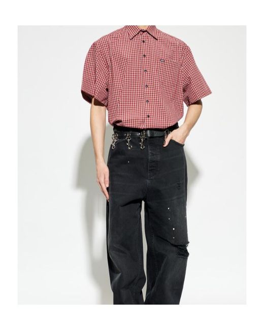 Vetements Red Logo Patch Checked Short-Sleeve Shirt for men