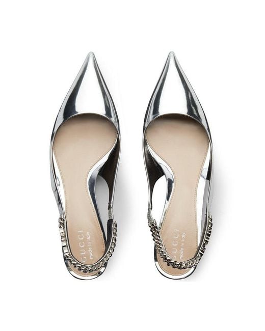 Gucci White Metallic Signoria Slingback Pumps