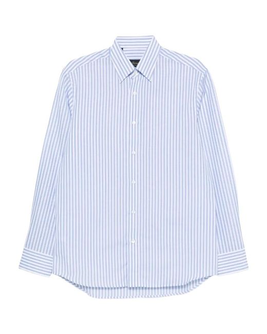 Brioni White Hidden Bd Striped Buttoned Shirt for men