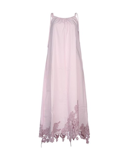Acne Pink Floral-Lace Detail Poplin Midi Dress