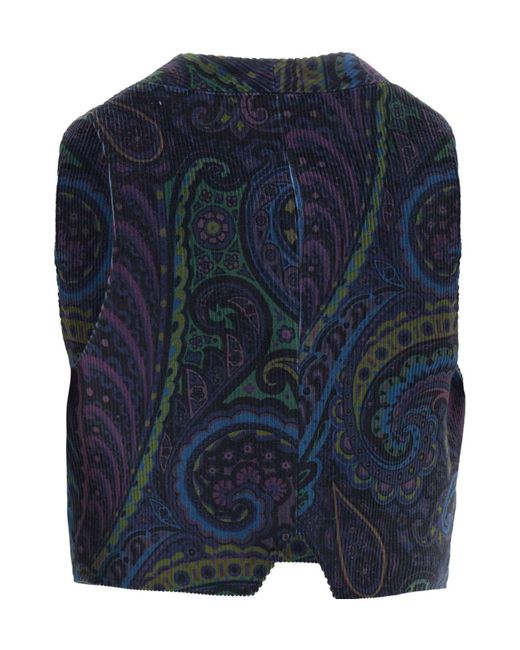 Etro Blue Paisley-Print Corduroy Vest