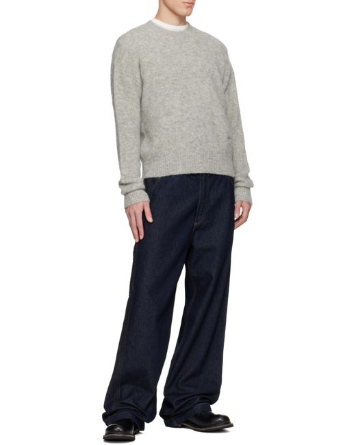 AMI Gray Logo Embroidered Crewneck Jumper for men