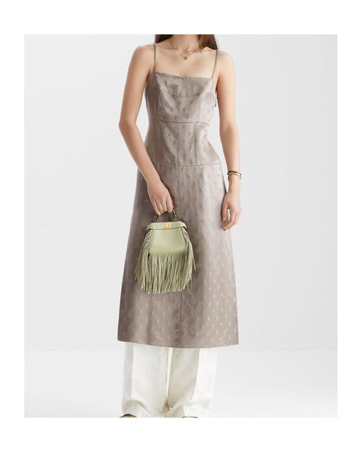 Fendi Gray Floral Detailed Sleeveless Midi Dress