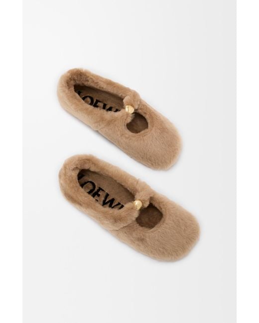 Loewe Brown Shearling Pebble Soft Ballerina Shoes