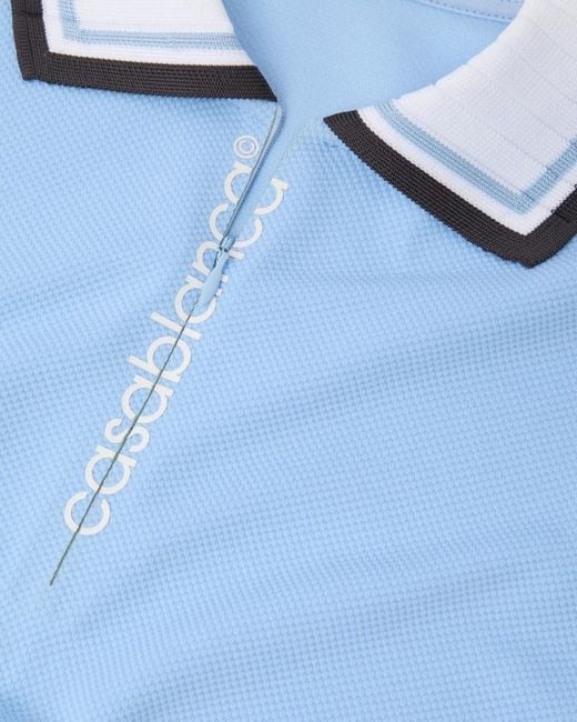 Casablanca Blue Zip-Piqué Polo Shirt for men
