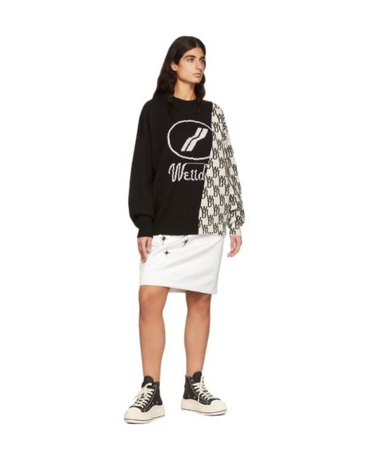 we11done Black Contrast Monogram Jumper for men