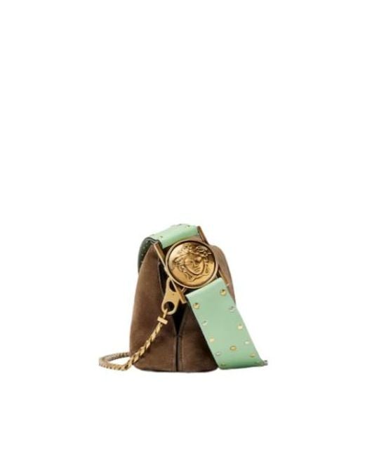 Versace Brown Vivian Embellished Crosta Suede Clutch