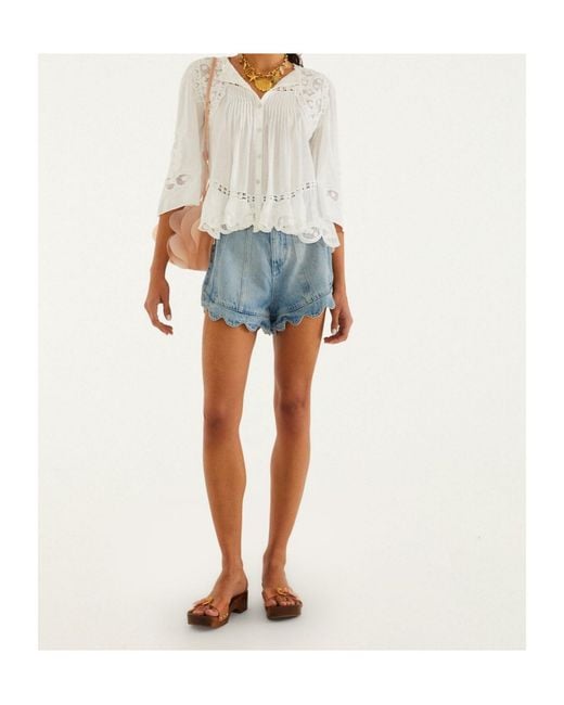 Farm Rio Blue Light Denim Romantic Wavy Hem Shorts