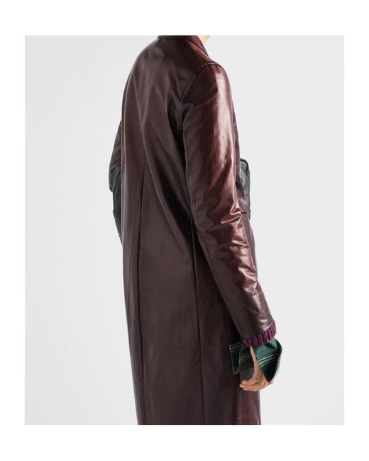 Prada Brown Double-Breasted Nappa Leather Coat for men