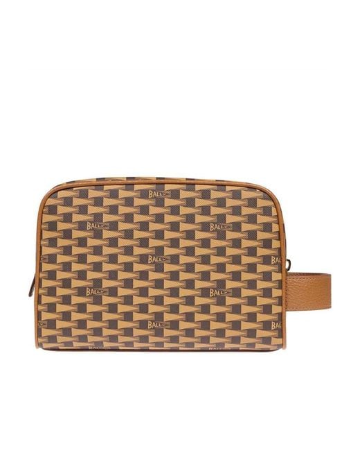 Bally Brown Printed Zipper Handbag for men
