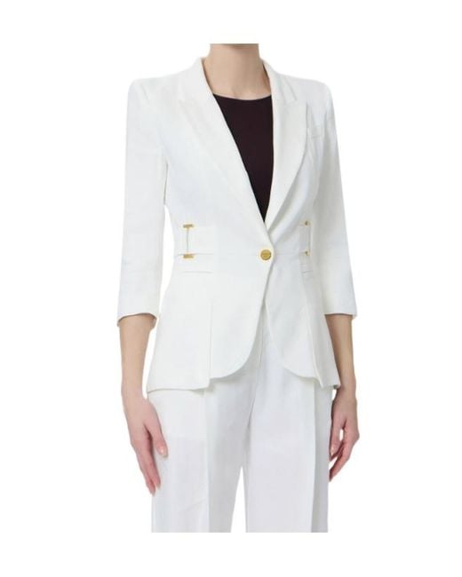 Elisabetta Franchi White Structured Single-Breasted Blazer