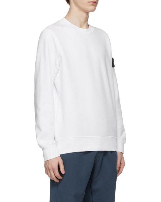 Stone Island White Compass Patch Crewneck Sweatshirt for men