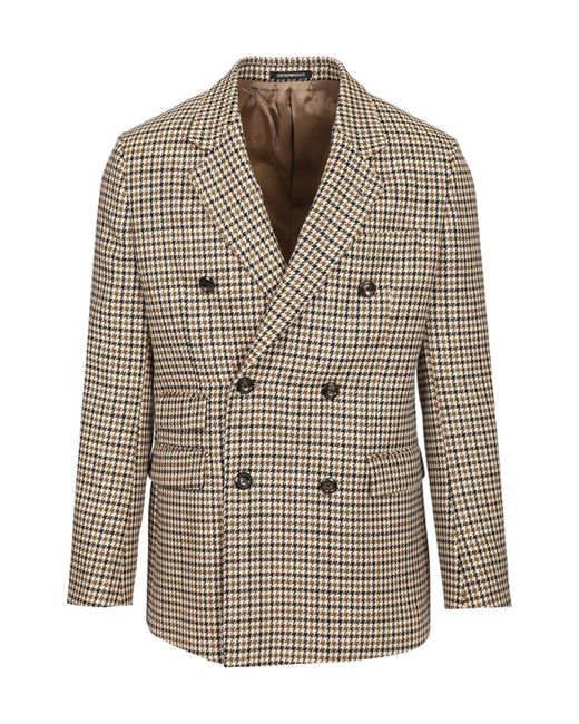 Emporio Armani Brown Double-Breasted Blazer Artan Check Motif for men