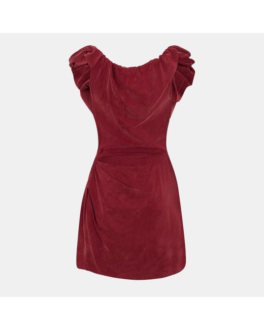 Vivienne Westwood Red Ruched Velvet Off-The-Shoulder Mini Dress