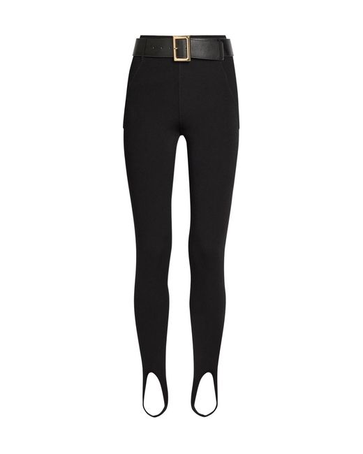 Self-Portrait Black Stirrup Belted Knit Leggings