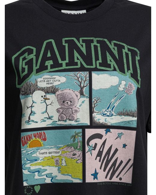 Ganni Black "Bear Comic Teddy" T-Shirt