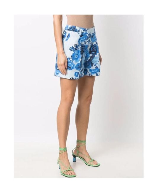 P.A.R.O.S.H. Blue Floral-Print High-Waisted Shorts
