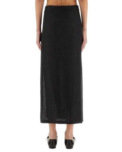 Alysi Black Side-Slit Midi Skirt