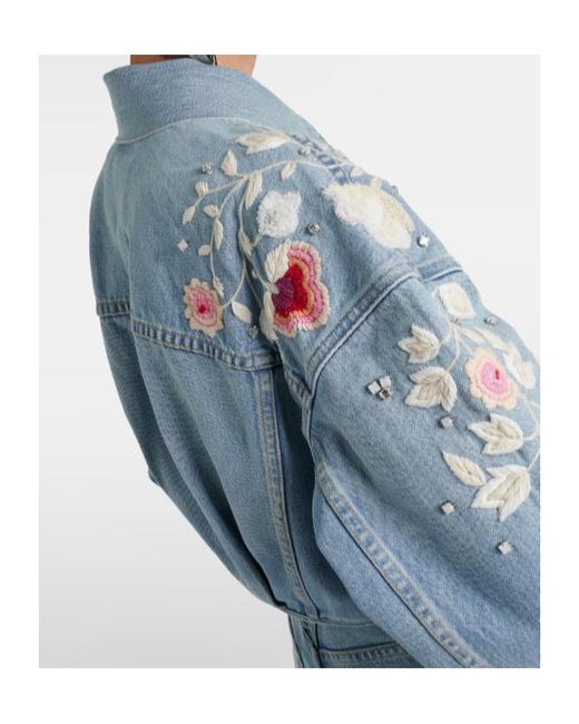 Citizens of Humanity Blue Lena Embroidered Cropped Denim Jacket