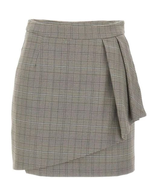 Kaos Gray Prince Of Wales Wrap Mini Skirt