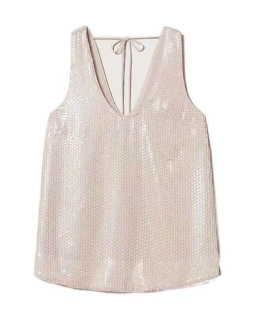 Twinset Natural Sequin-Embellished Tank Top