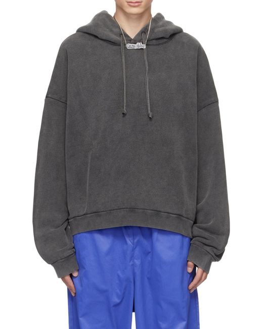 Acne Gray Logo Patch Drawstring Hoodie for men