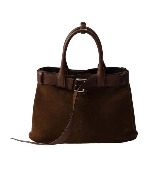 Prada Brown Belted Open-Top Medium Handbag