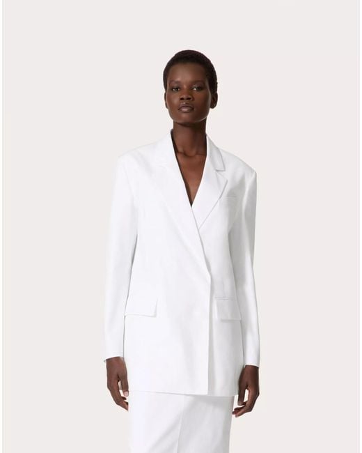 Valentino White Double-Breasted Long-Sleeved Jacket