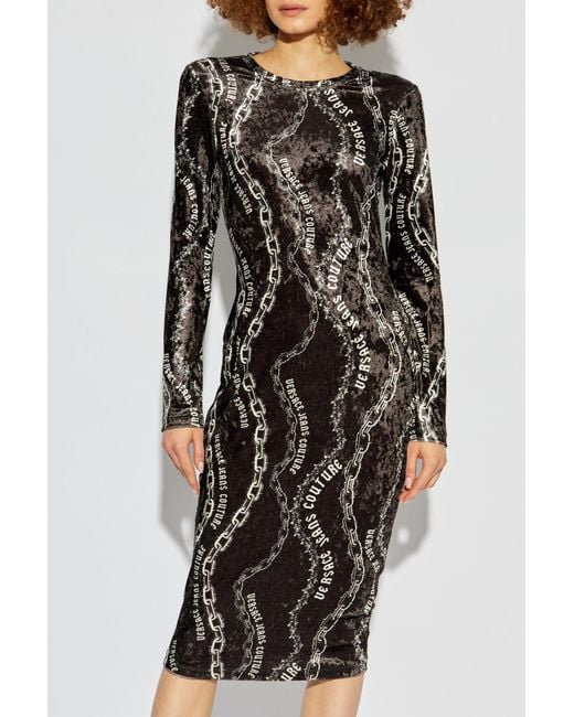 Versace Jeans Black Couture Chain Print Midi Dress