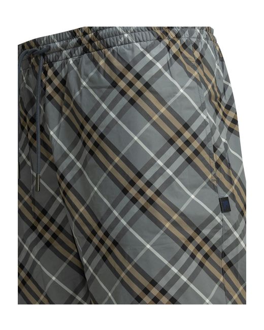 Burberry Gray Check Beach Nylon Shorts for men