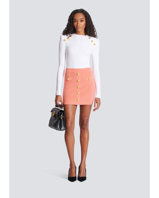 Balmain Pink Button Embellished Knitted Skirt