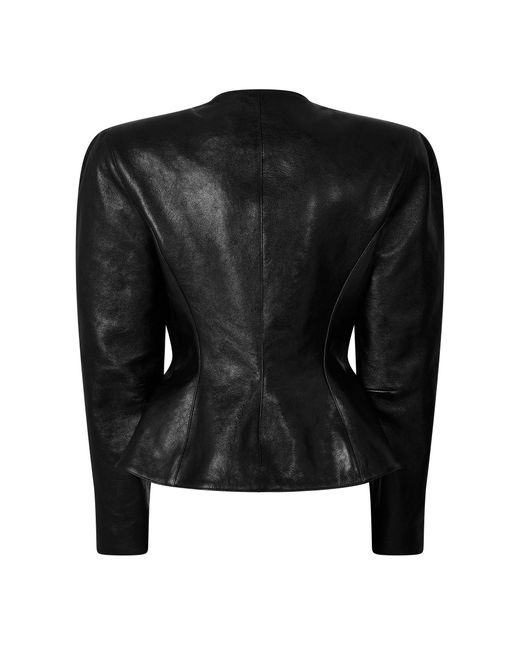 Magda Butrym Black Round Neck Leather Jacket