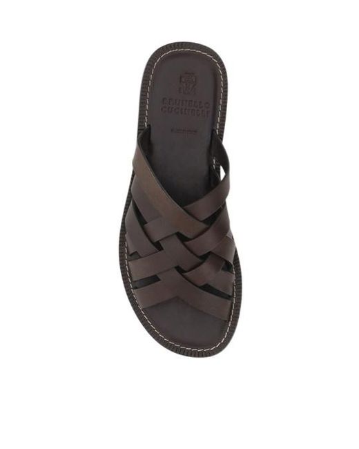 Brunello Cucinelli Brown Woven Flat Sandals for men